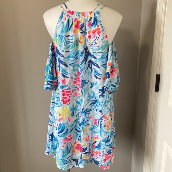 Lilly Pulitzer Bellamie Dress Serene Blue Tippy Top Sunny Shoulder Flowy Size XS - Picture 9 of 11